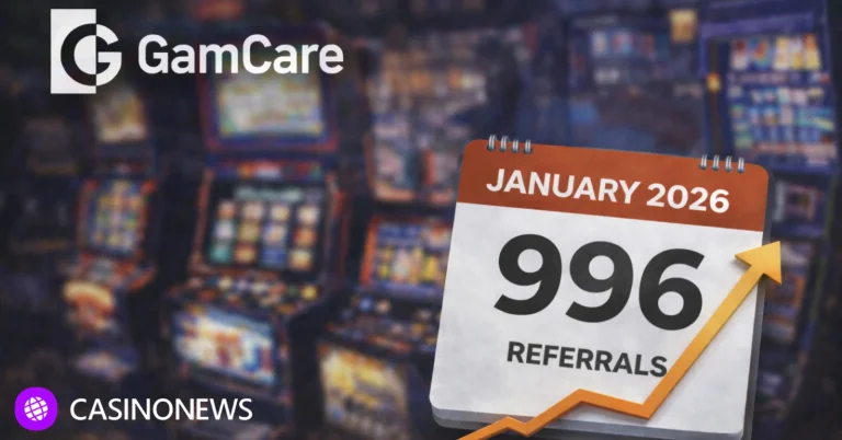 GamCare graphic showing January 2026 referrals count of 996