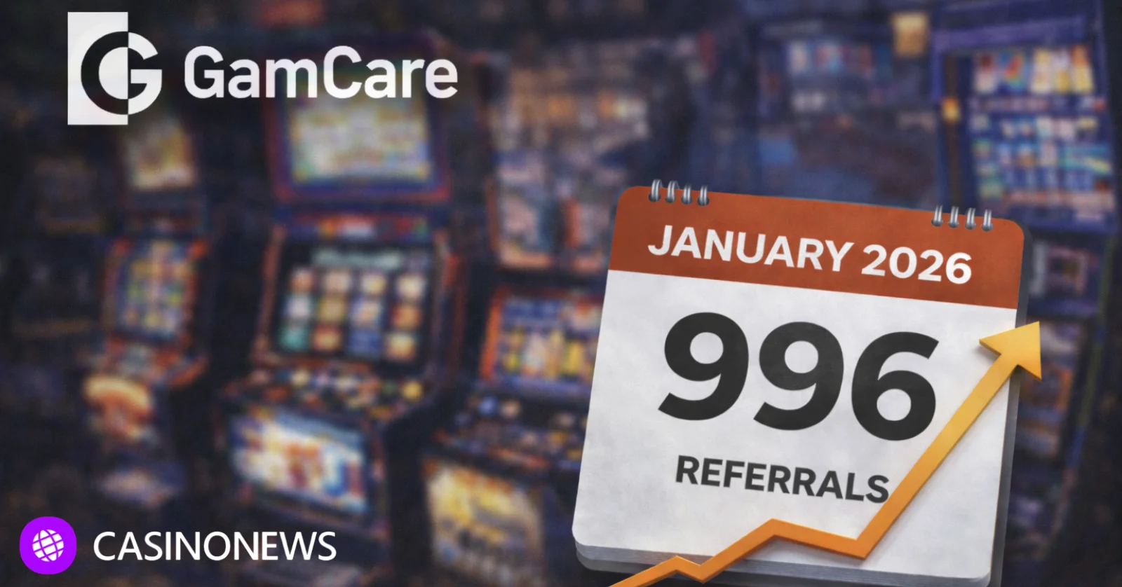 GamCare graphic showing January 2026 referrals count of 996