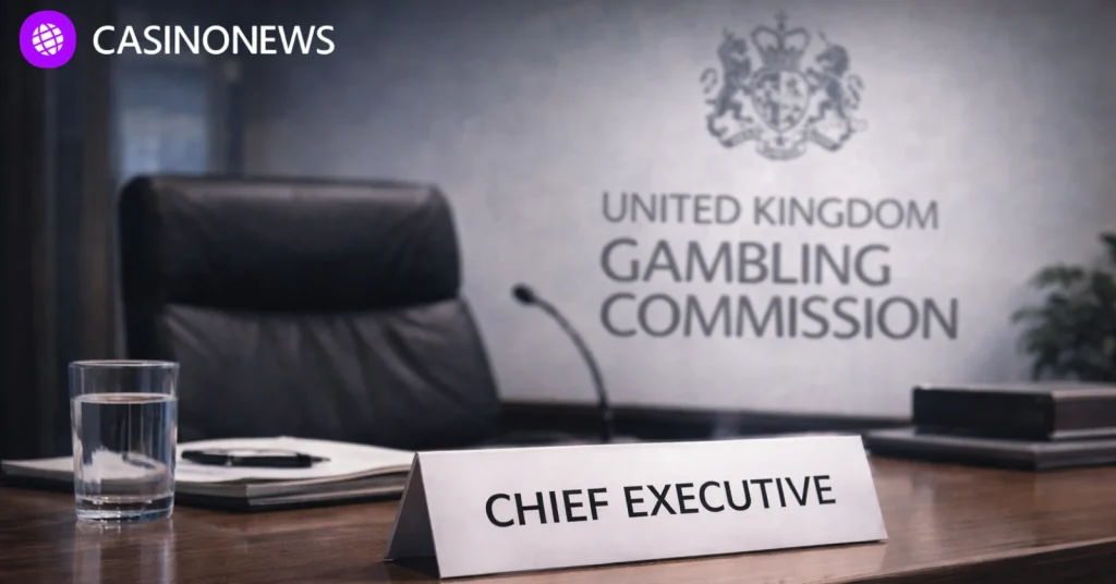 Empty executive desk with Chief Executive nameplate at UKGC
