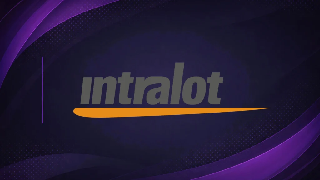 Intralot logo displayed on a dark purple branded background.