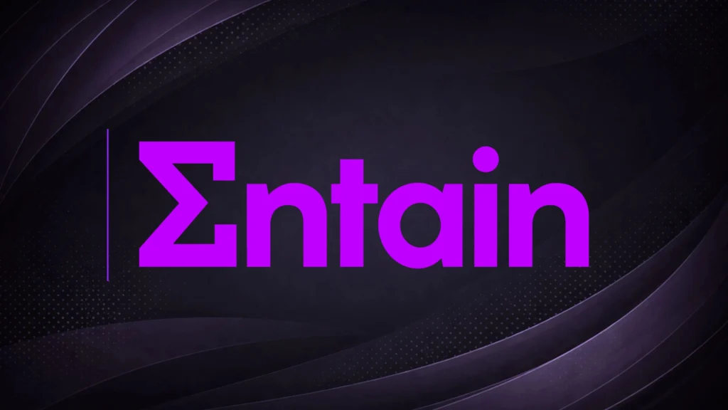 Entain logo displayed on a dark purple branded background.
