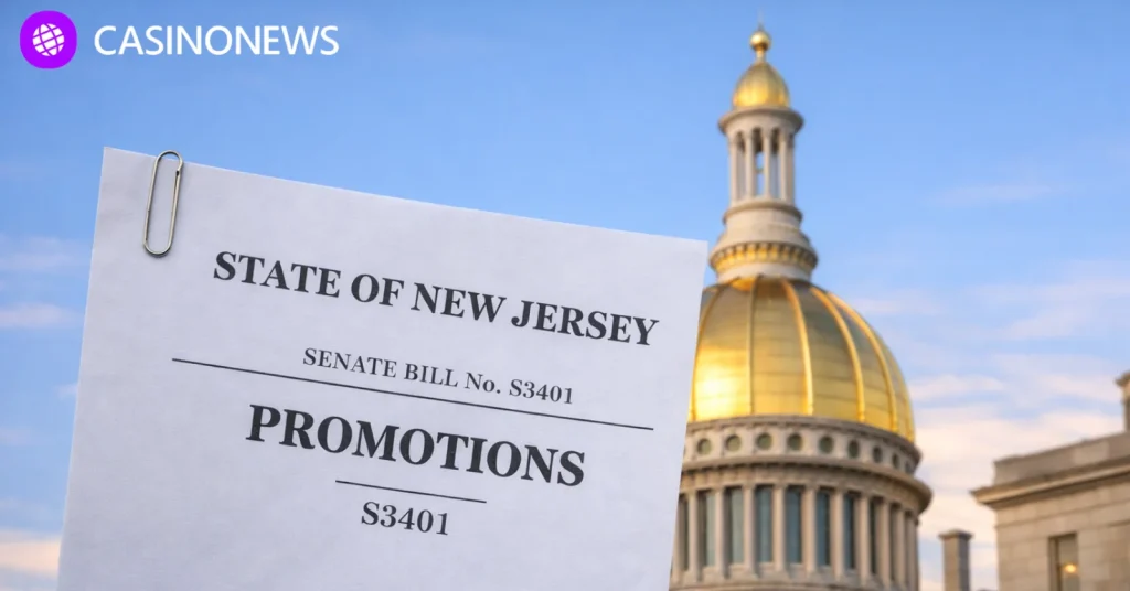 New Jersey Senate bill document in front of State House dome