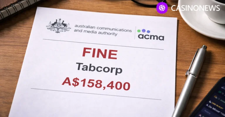 ACMA fine notice for Tabcorp on desk showing A$158,400