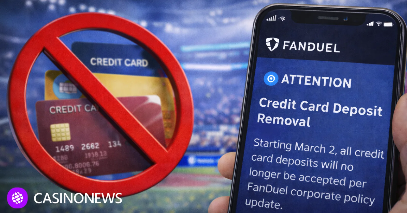 FanDuel credit card deposit removal notice over sports stadium