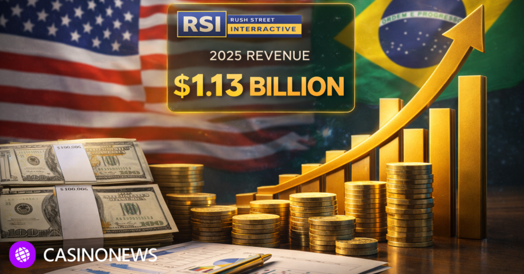 Financial growth concept illustrating Rush Street Interactive’s record 2025 revenue and rising profitability