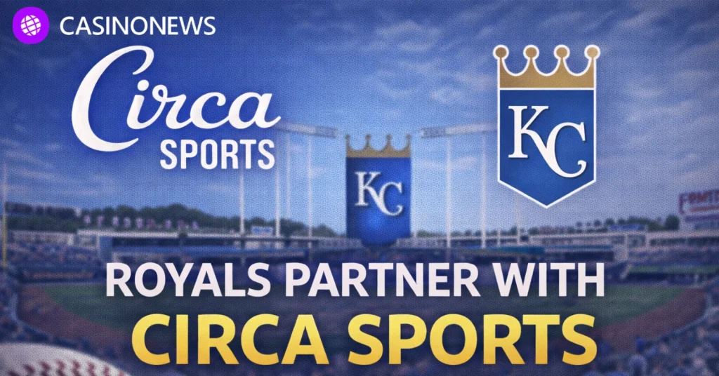 Kauffman Stadium background with Circa Sports and Kansas City Royals logos highlighting a sports betting partnership