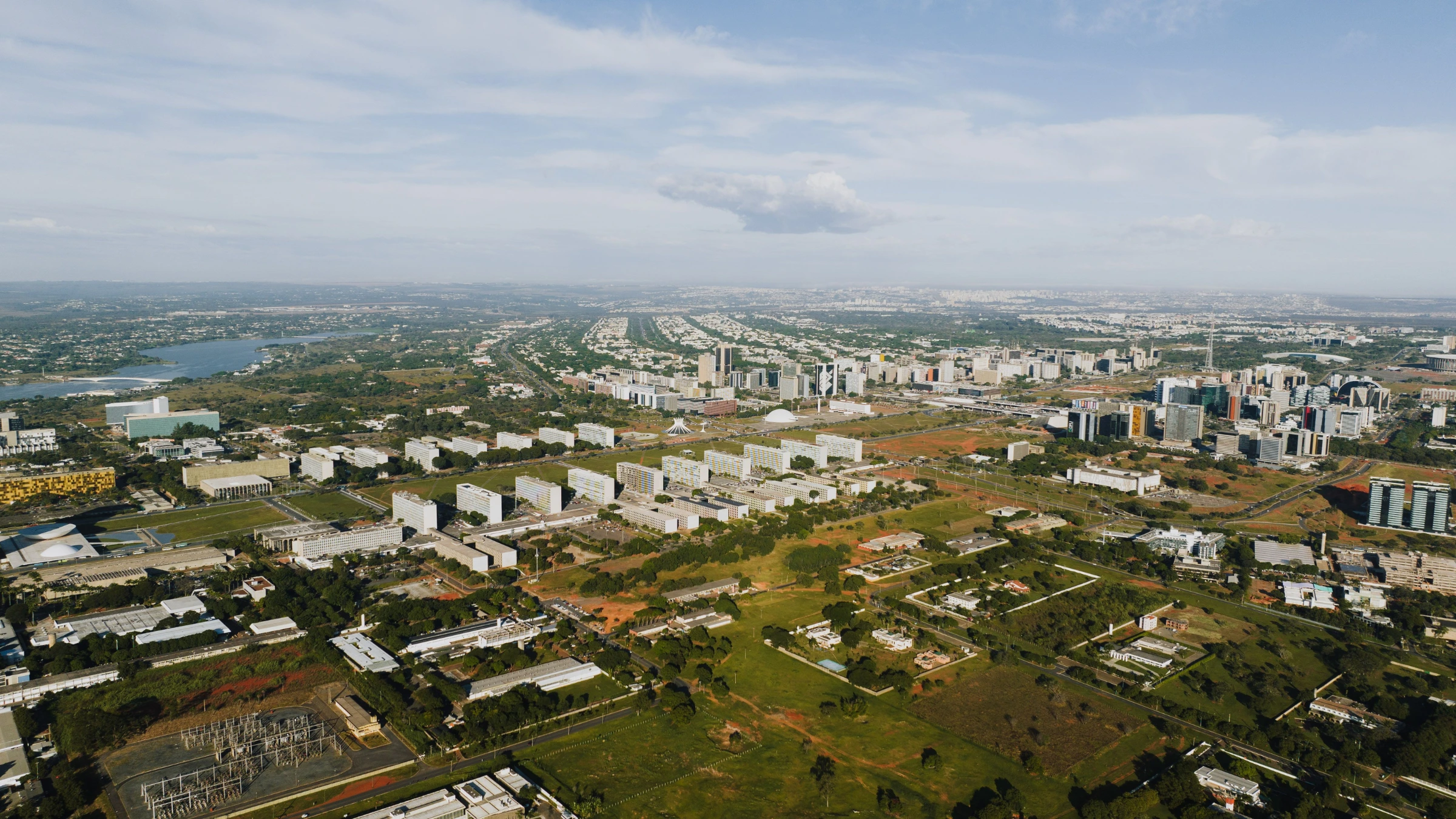 Aerial view of Brasília government district and surrounding urban development