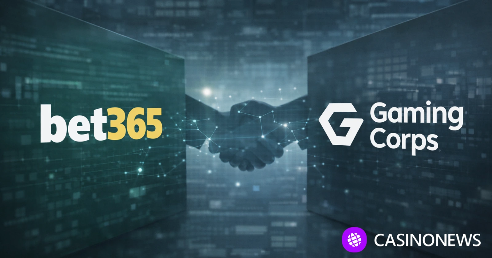 bet365 and Gaming Corps logos displayed in a split-screen partnership graphic with a handshake silhouette.