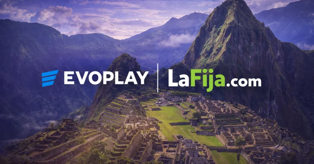 Evoplay and LaFija.com logos over a Peru-themed background, illustrating the new content partnership expanding Evoplay’s reach in the Peruvian online gaming market.
