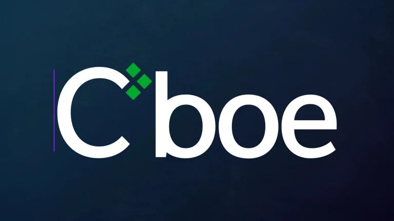 Cboe company logo displayed on a dark blue branded background