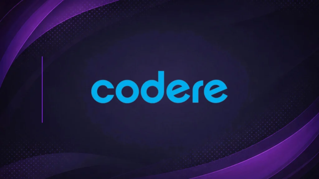 Codere logo displayed in blue on a dark purple branded background