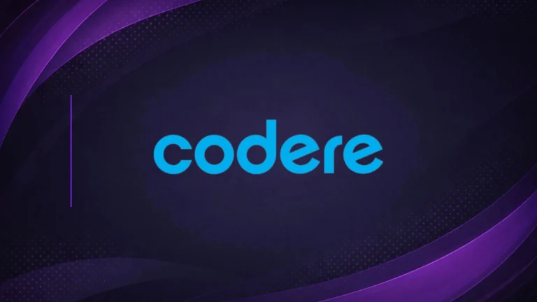 Codere logo displayed in blue on a dark purple branded background