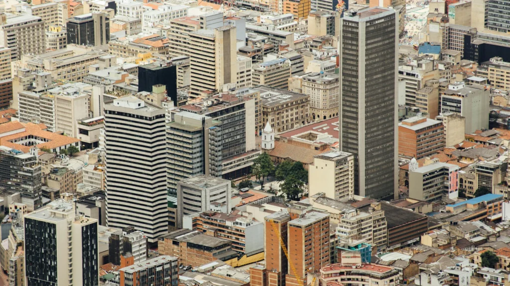Aerial view of Bogotá, Colombia’s dense urban skyline