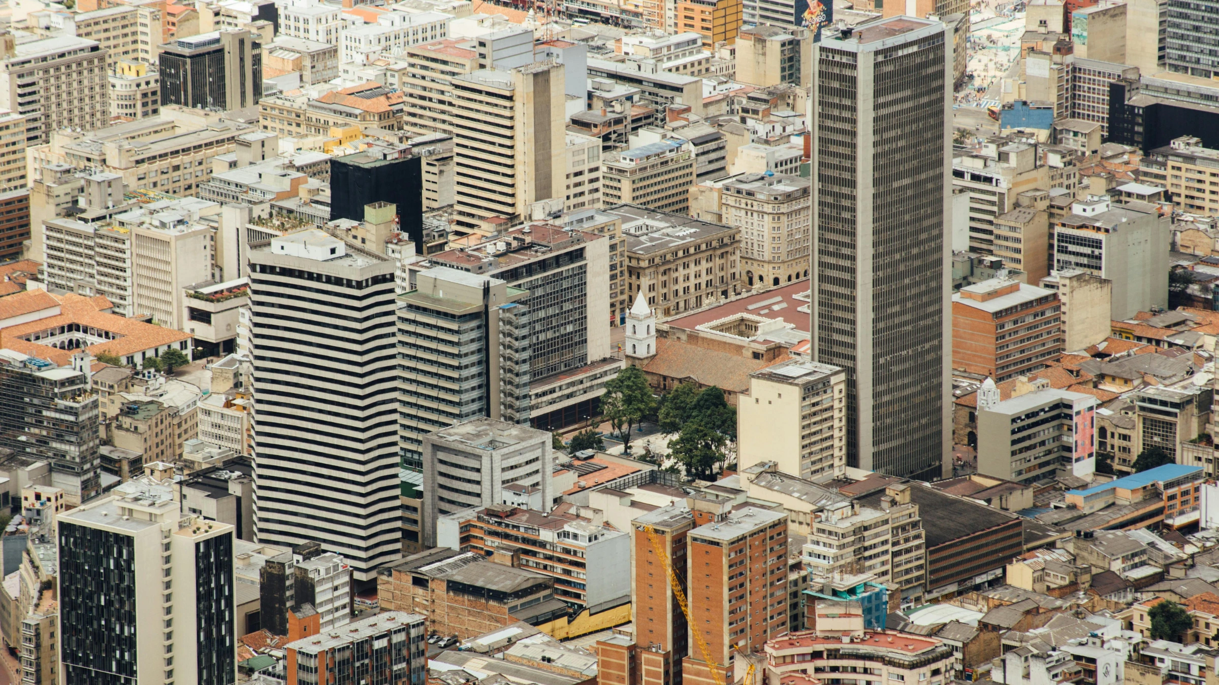 Aerial view of Bogotá, Colombia’s dense urban skyline