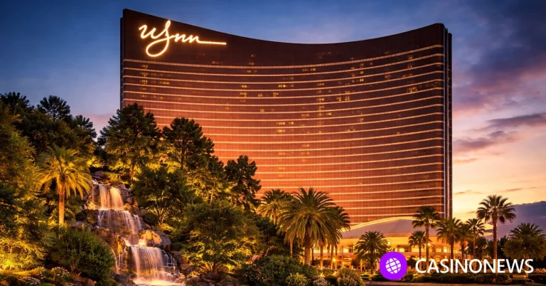 Exterior view of the Wynn Las Vegas hotel tower at dusk, representing the company facing lawsuits after a reported data breach.