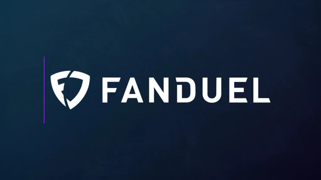 FanDuel logo displayed on a dark blue branded background.