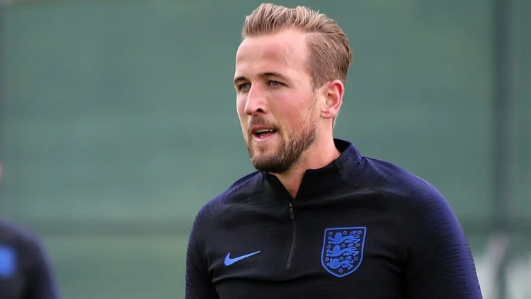 England captain Harry Kane during a national team training session wearing England training gear