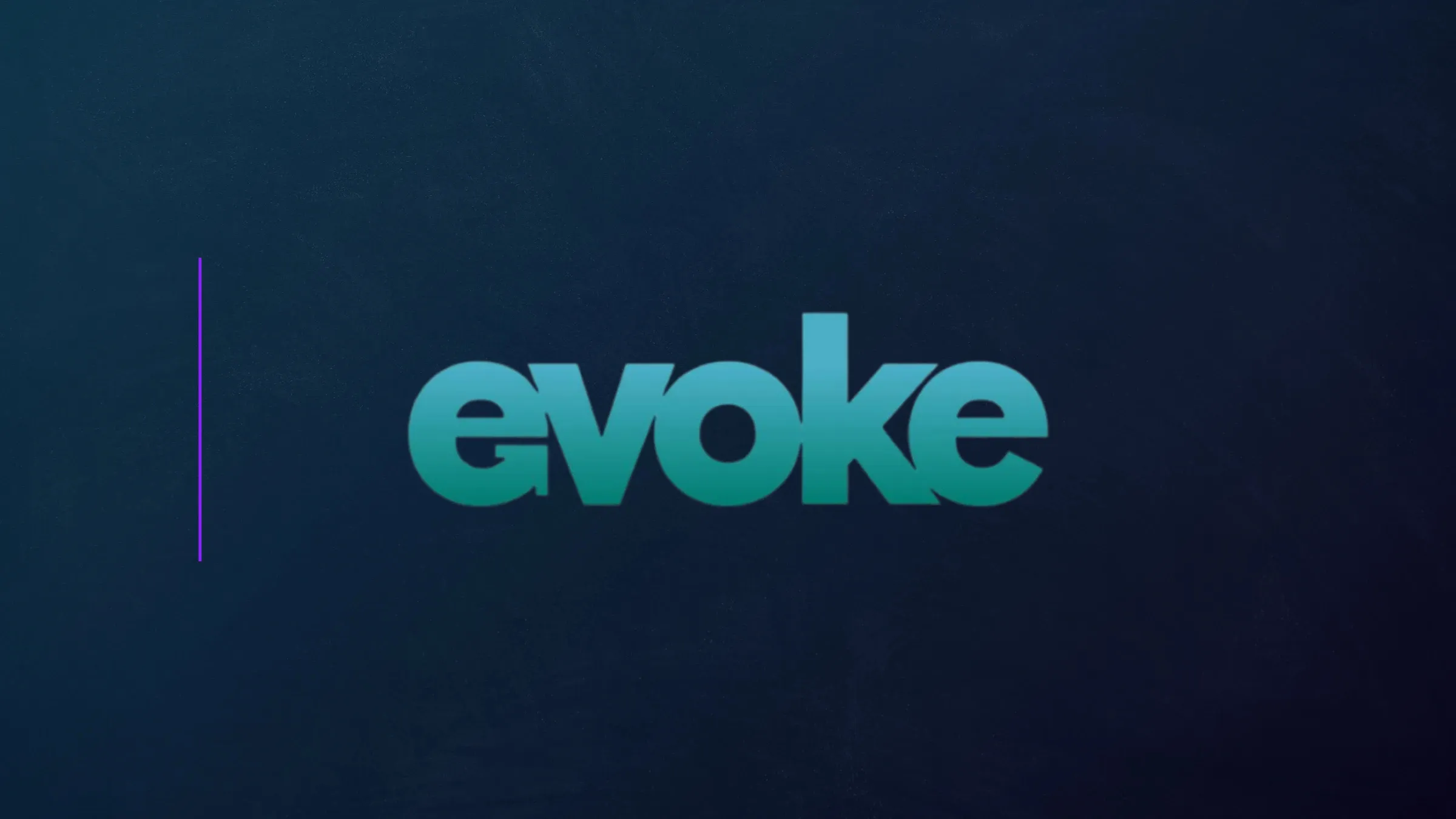 Evoke company logo displayed on dark blue corporate background graphic