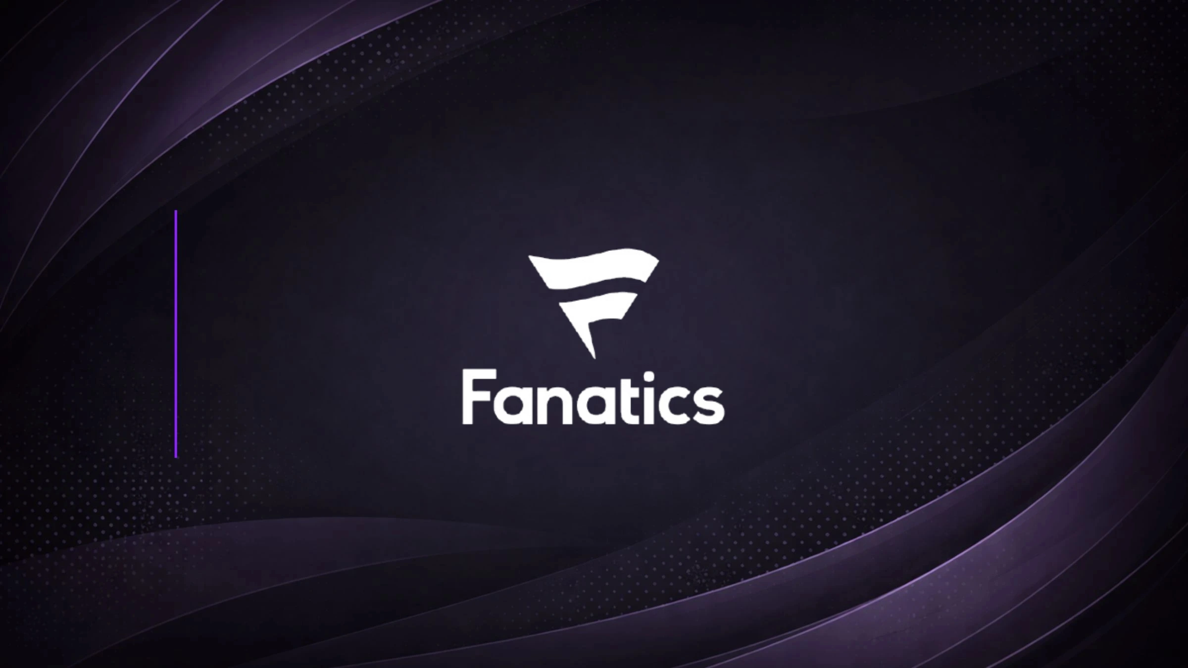 Fanatics logo displayed on a dark purple branded background with abstract graphic design elements.