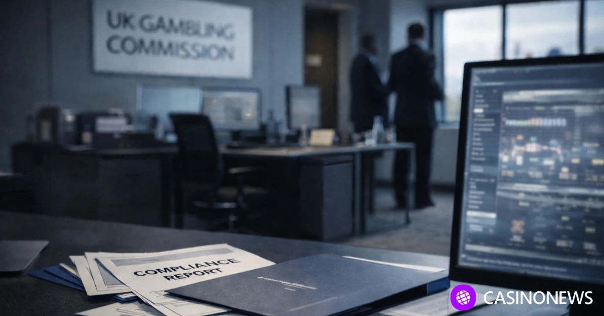 Compliance documents in a UK Gambling Commission office during a regulatory enforcement review.