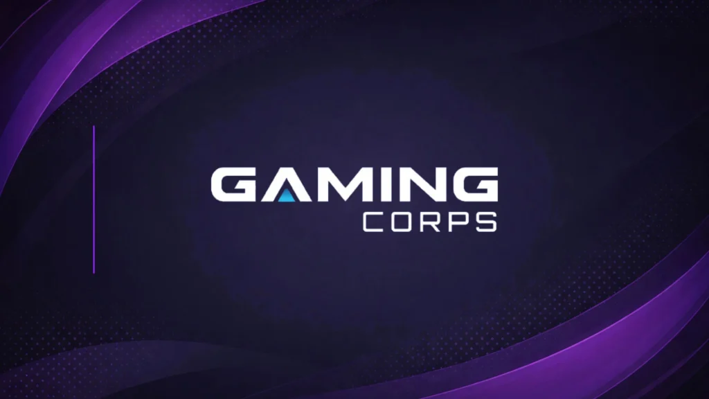Gaming Corps corporate logo displayed on dark purple branded background graphic