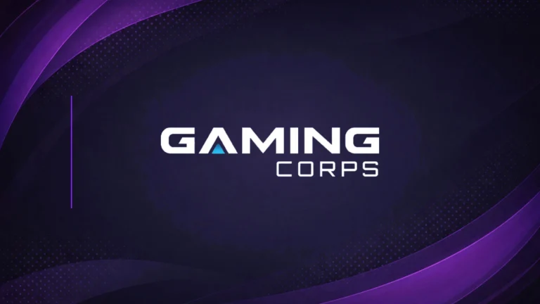 Gaming Corps corporate logo displayed on dark purple branded background graphic