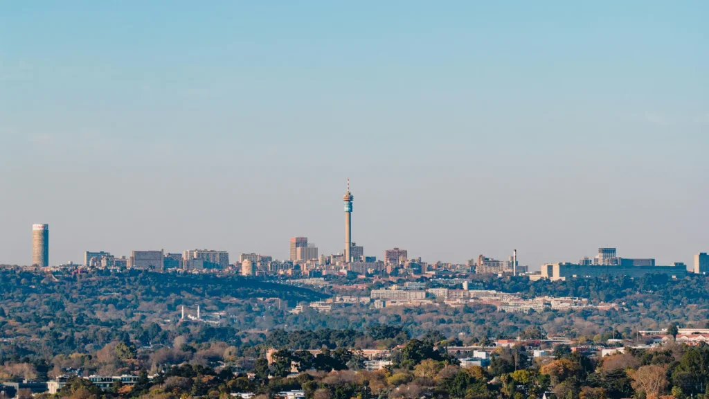 Gauteng skyline with city tower and surrounding urban landscape