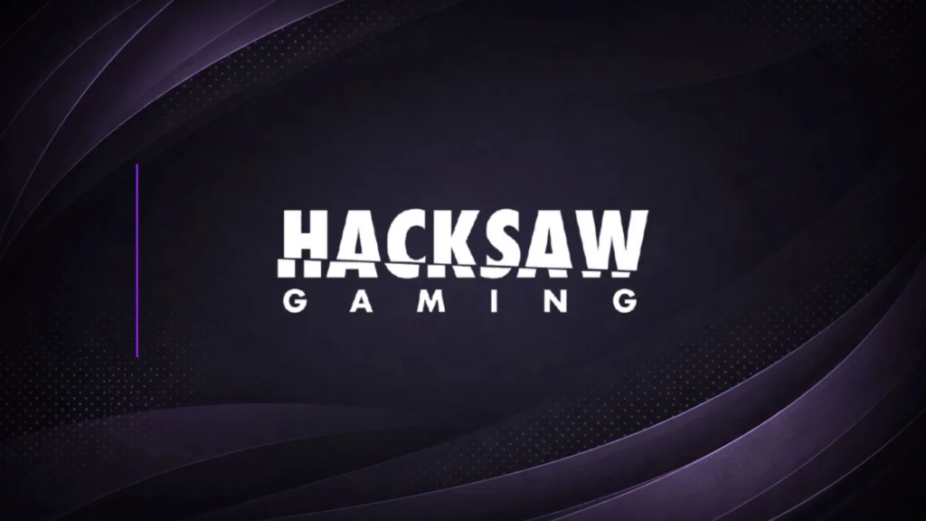 Hacksaw Gaming logo displayed on a dark purple branded background