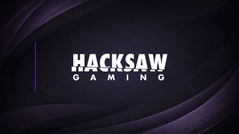 Hacksaw Gaming logo displayed on a dark purple branded background