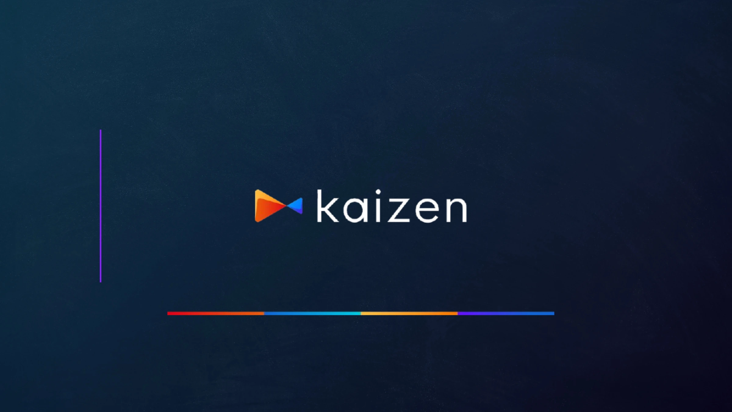 Kaizen company logo displayed on dark blue branded digital background with colored design elements