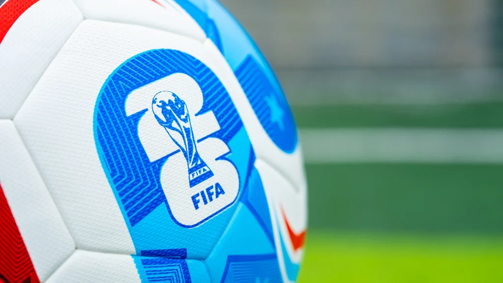 Official FIFA World Cup football on pitch ahead of global tournament
