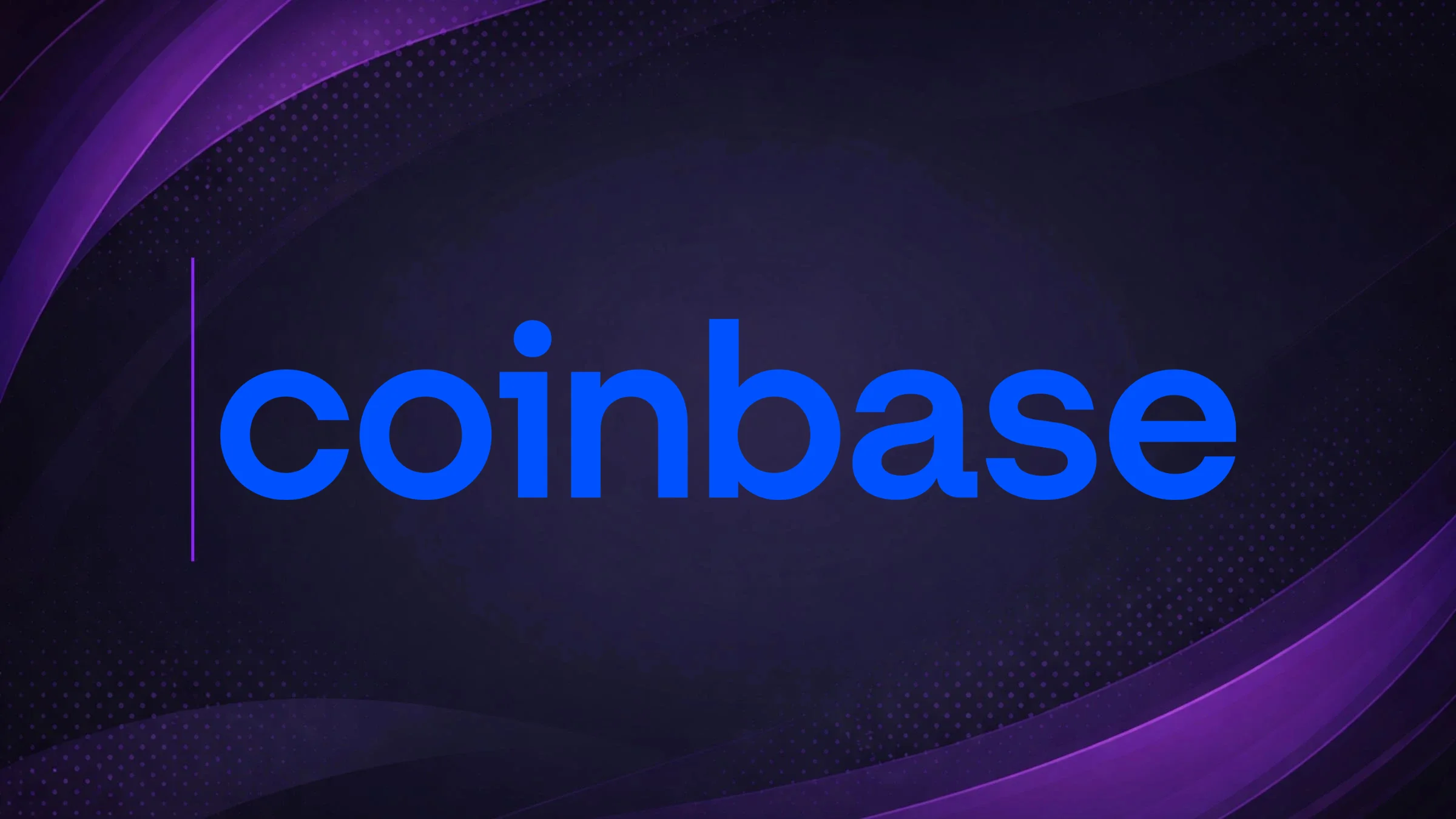 Coinbase logo displayed on a dark purple branded background.