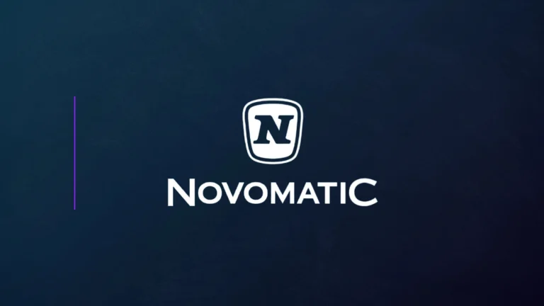 NOVOMATIC corporate logo displayed on branded background representing gaming technology company