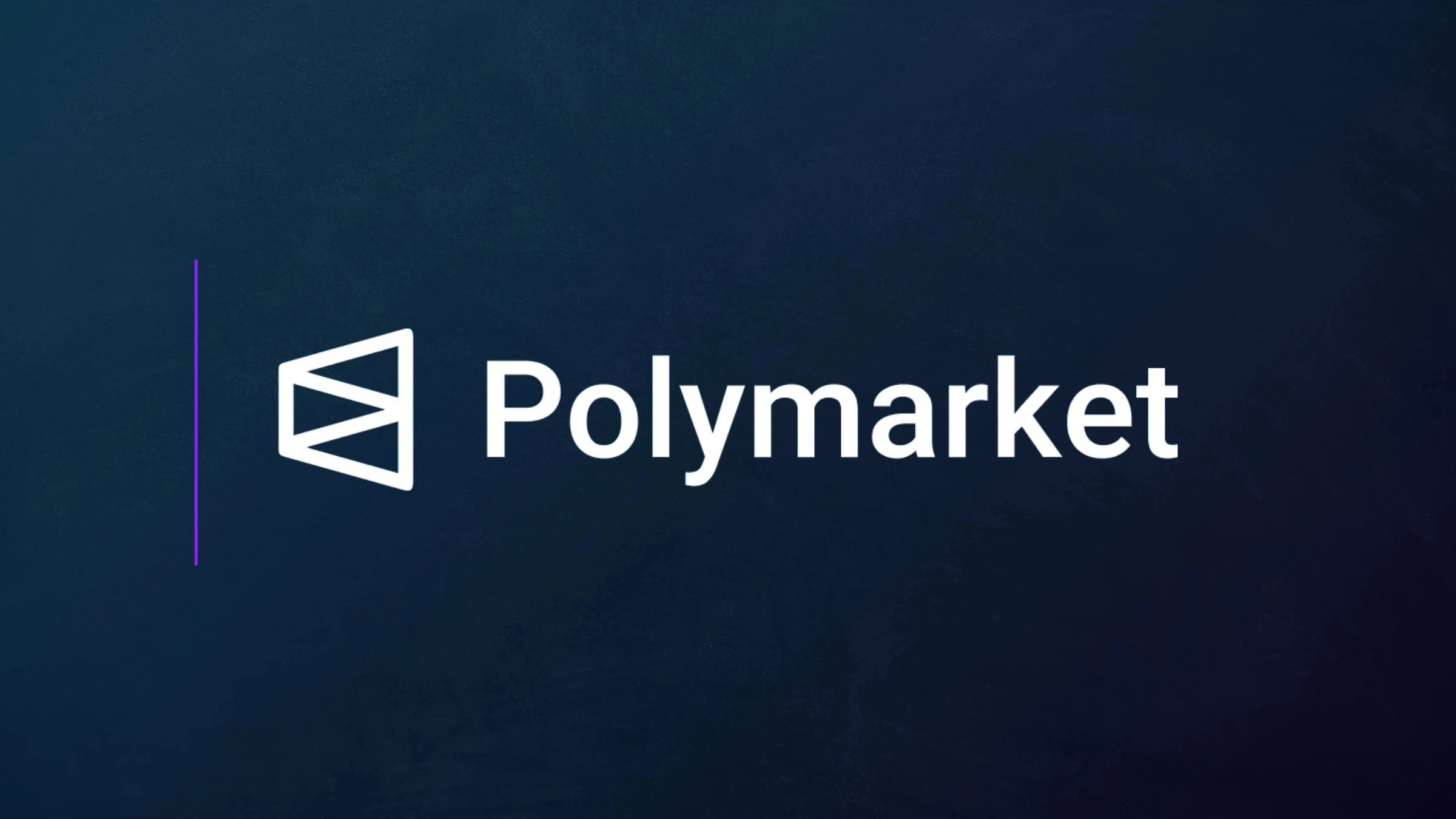 Polymarket company logo displayed on dark blue branded background graphic