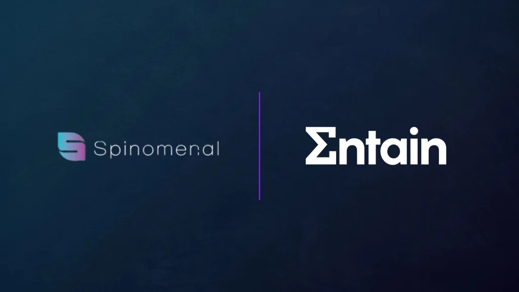 Spinomenal and Entain company logos displayed on dark corporate background