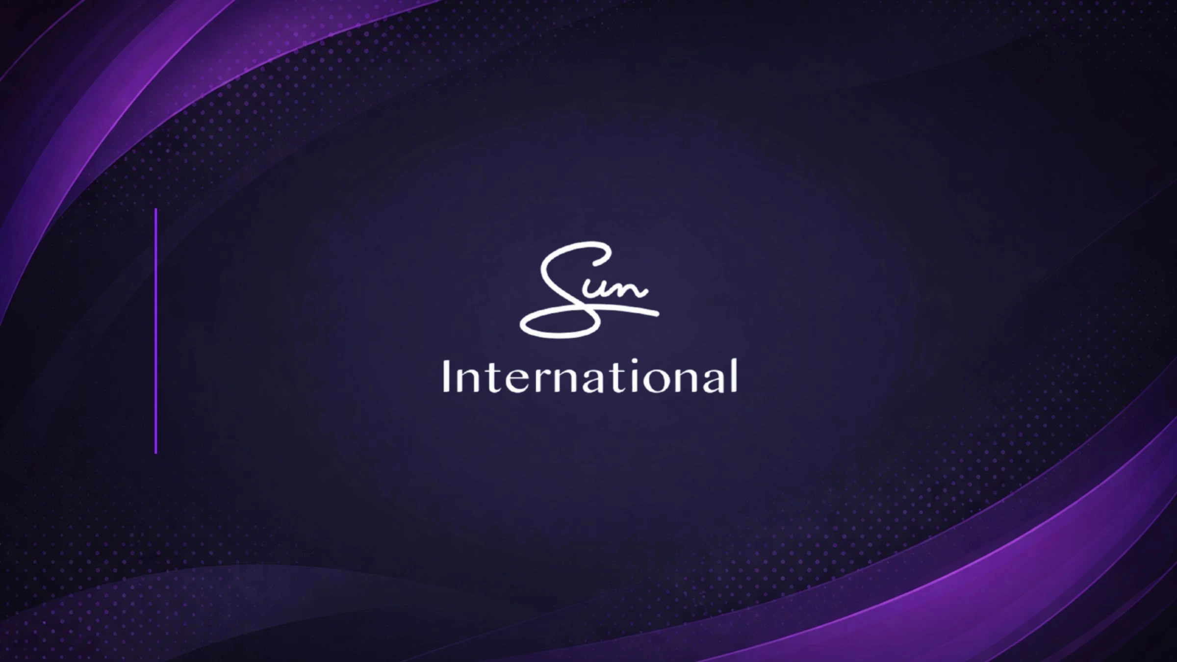 Sun International company logo displayed on dark purple branded background graphic