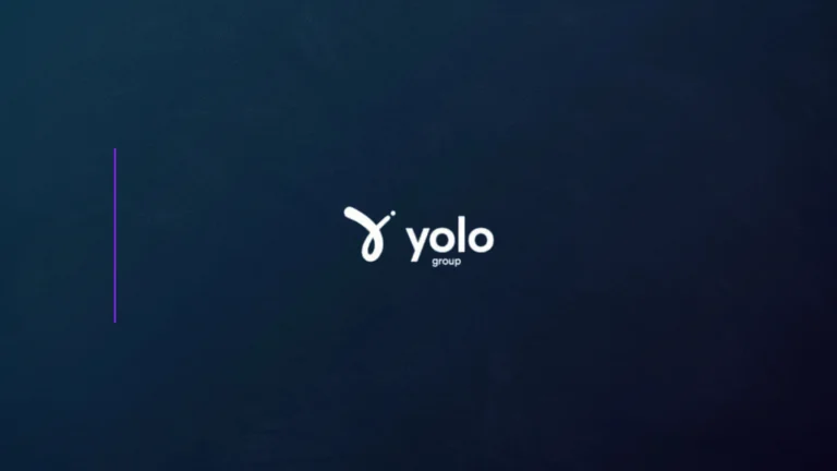 Yolo Group corporate logo displayed on dark blue branded background graphic