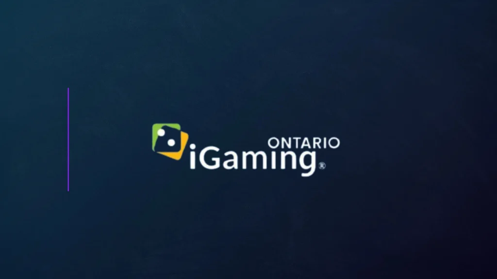 iGaming Ontario logo on dark branded background beside financial market growth chart
