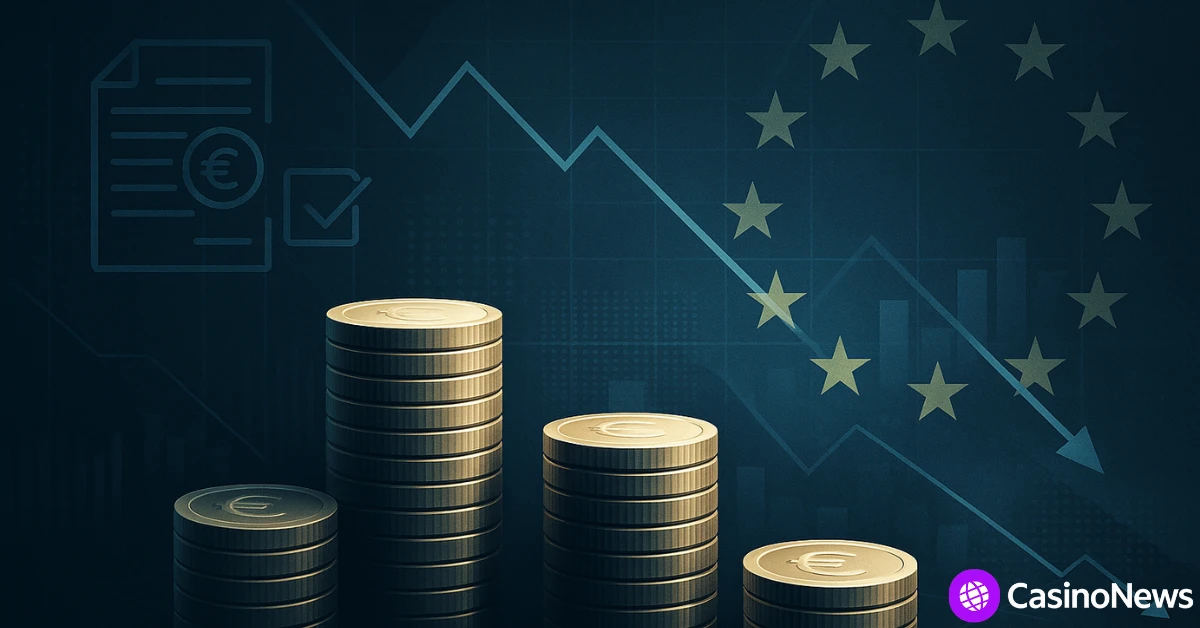 EU euro coins and financial charts showing declining tax revenue and economic impact from illegal online gambling.
